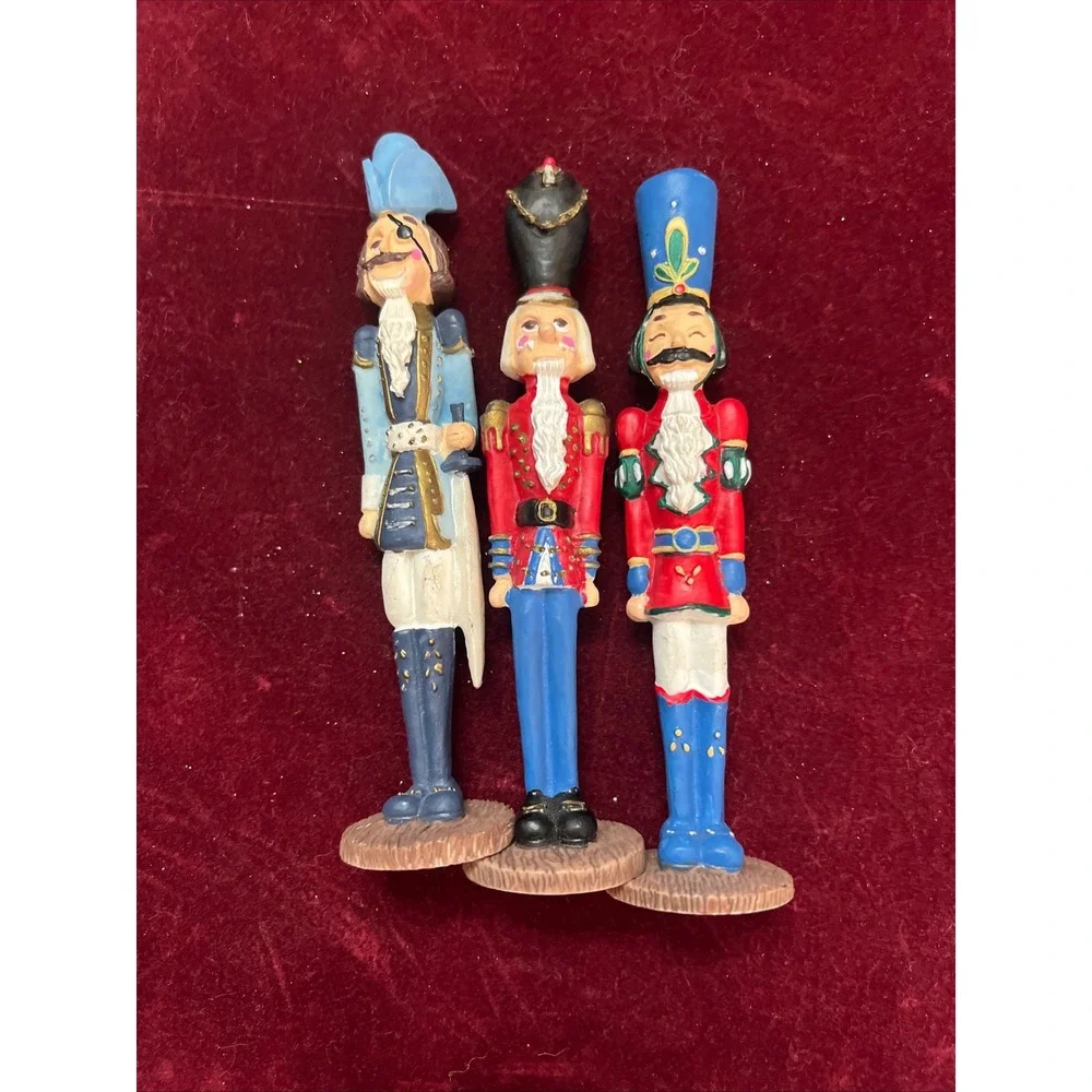 Vintage Style Nutcracker Soldier Figurines Set of 3 Red Blue Pirate Guard 6.5